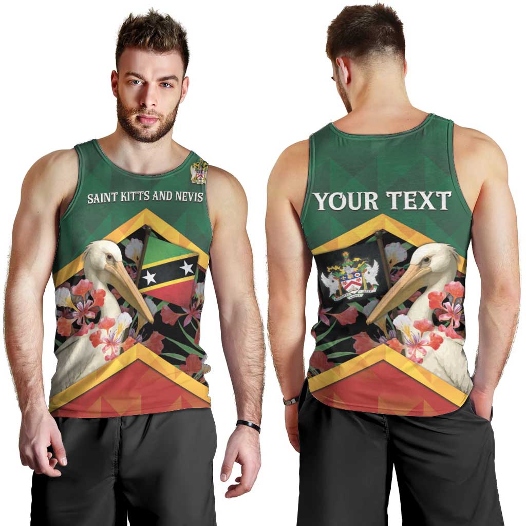 Personalized Saint Kitts and Nevis Men Tank Top Pelican With Poinciana Flowers - Wonder Print Shop