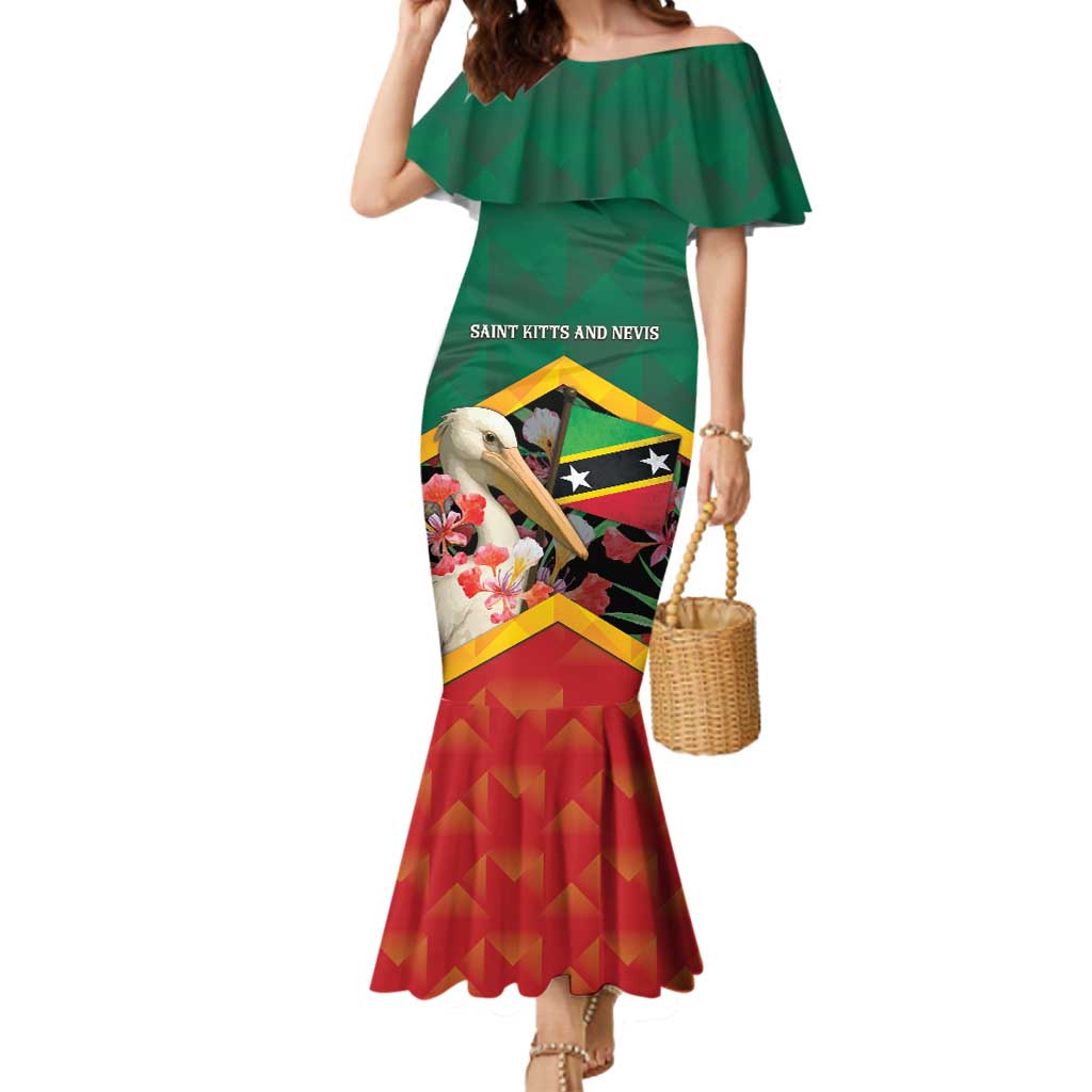 Personalized Saint Kitts and Nevis Mermaid Dress Pelican With Poinciana Flowers - Wonder Print Shop