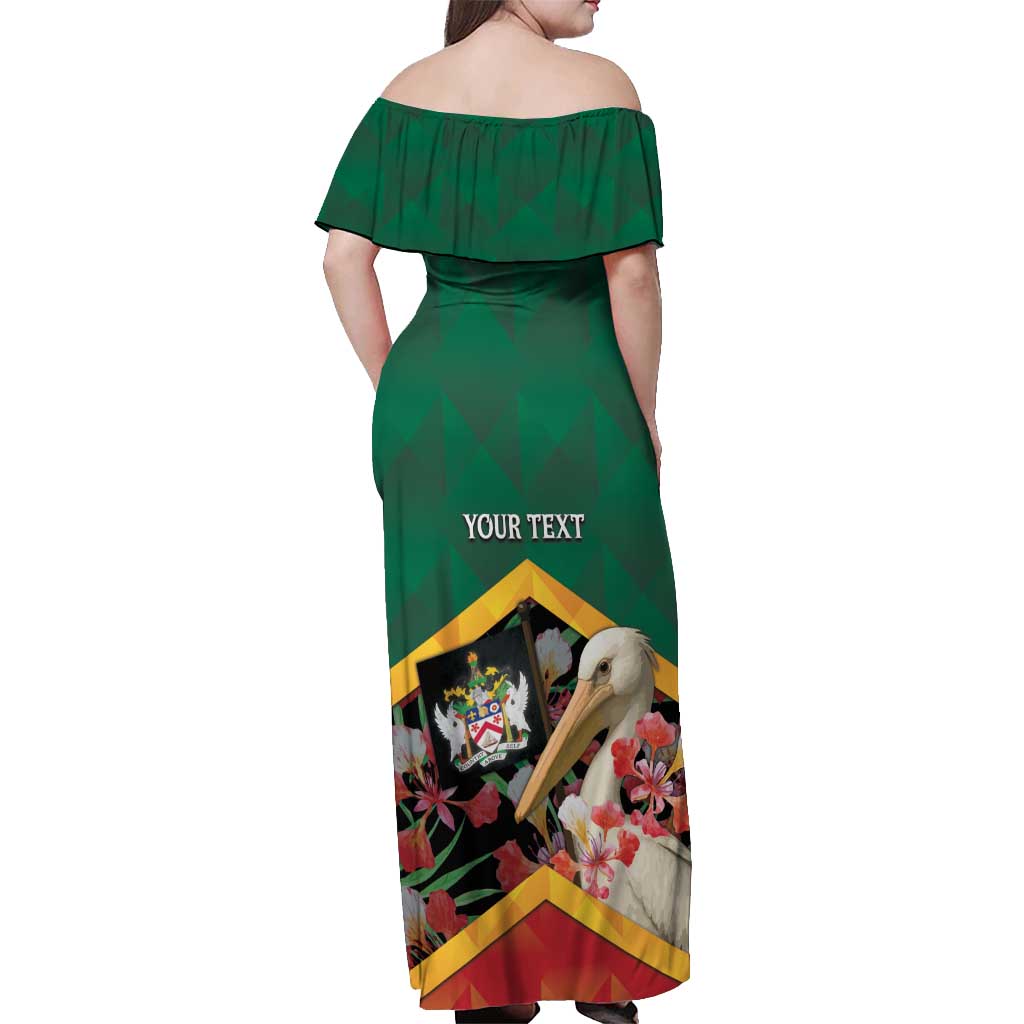 Personalized Saint Kitts and Nevis Off Shoulder Maxi Dress Pelican With Poinciana Flowers - Wonder Print Shop
