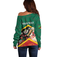 Personalized Saint Kitts and Nevis Off Shoulder Sweater Pelican With Poinciana Flowers - Wonder Print Shop