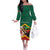 Personalized Saint Kitts and Nevis Off The Shoulder Long Sleeve Dress Pelican With Poinciana Flowers - Wonder Print Shop