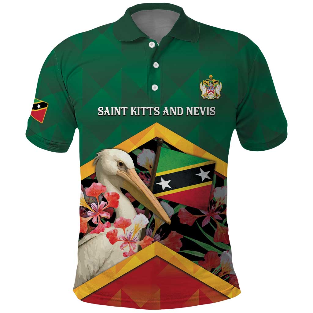 Personalized Saint Kitts and Nevis Polo Shirt Pelican With Poinciana Flowers - Wonder Print Shop