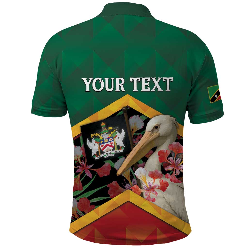 Personalized Saint Kitts and Nevis Polo Shirt Pelican With Poinciana Flowers - Wonder Print Shop