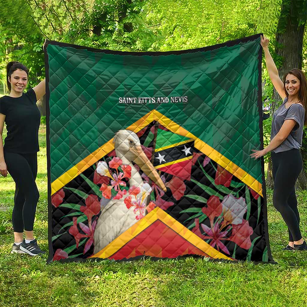Saint Kitts and Nevis Quilt Pelican With Poinciana Flowers - Wonder Print Shop