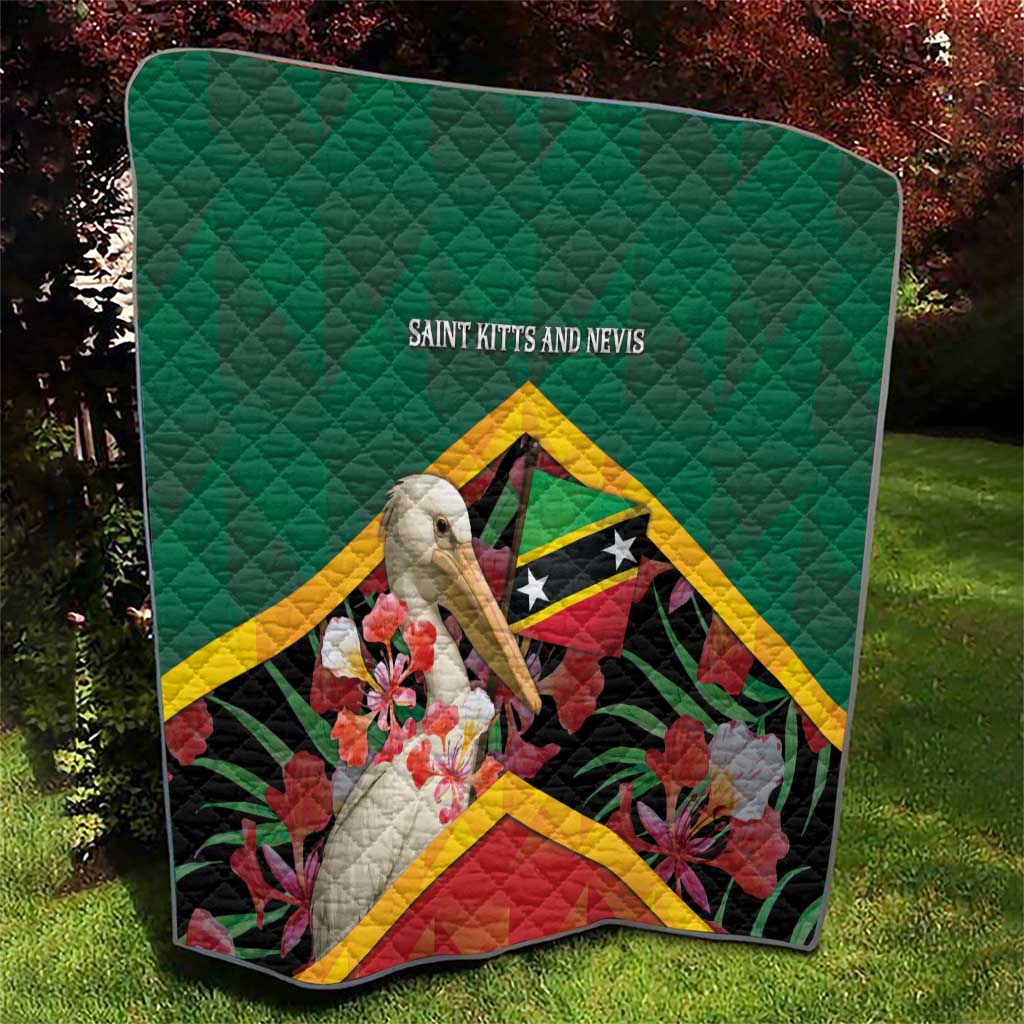 Saint Kitts and Nevis Quilt Pelican With Poinciana Flowers - Wonder Print Shop