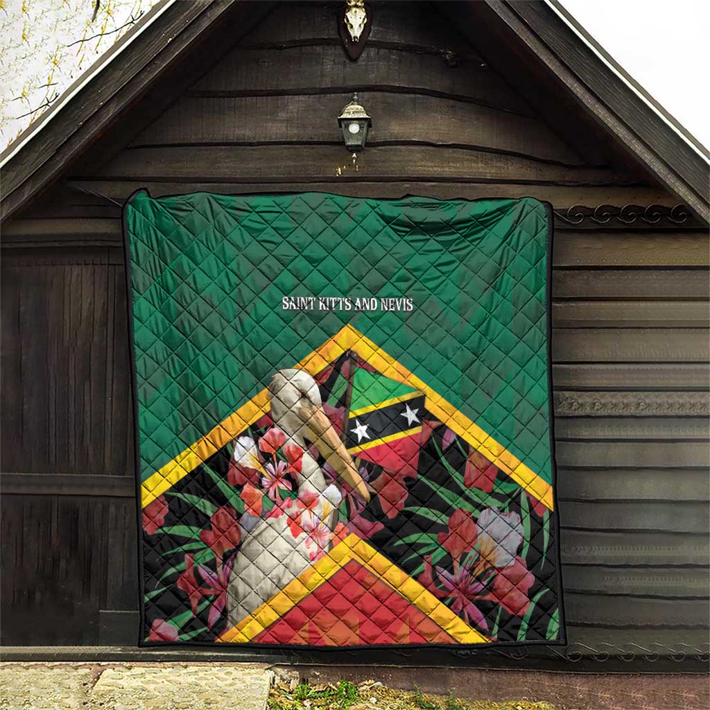 Saint Kitts and Nevis Quilt Pelican With Poinciana Flowers - Wonder Print Shop