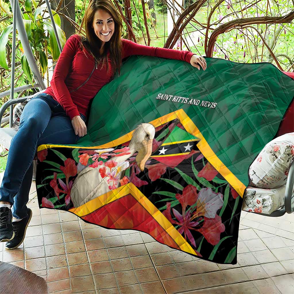 Saint Kitts and Nevis Quilt Pelican With Poinciana Flowers - Wonder Print Shop