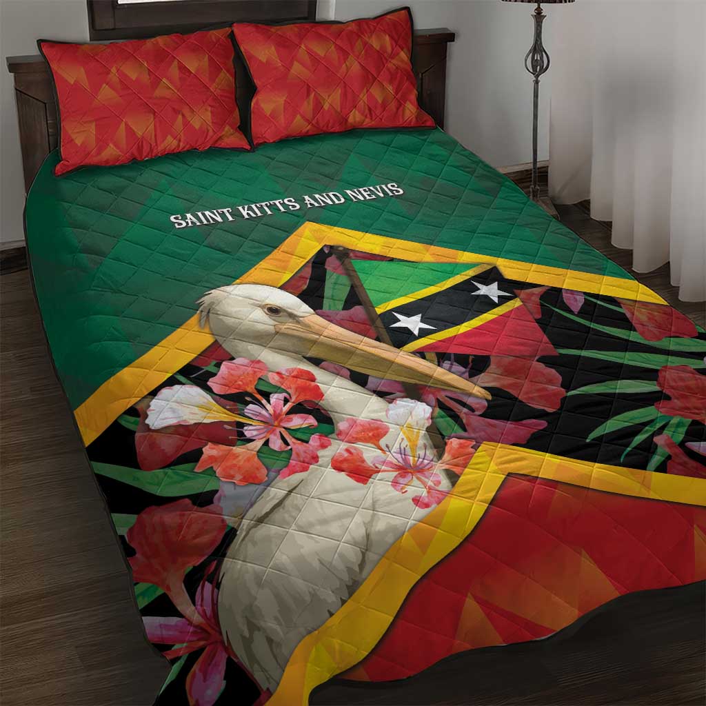 Saint Kitts and Nevis Quilt Bed Set Pelican With Poinciana Flowers - Wonder Print Shop