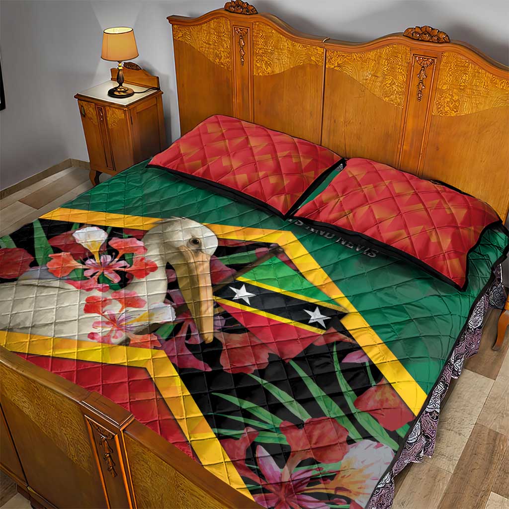 Saint Kitts and Nevis Quilt Bed Set Pelican With Poinciana Flowers - Wonder Print Shop