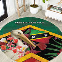 Saint Kitts and Nevis Round Carpet Pelican With Poinciana Flowers - Wonder Print Shop