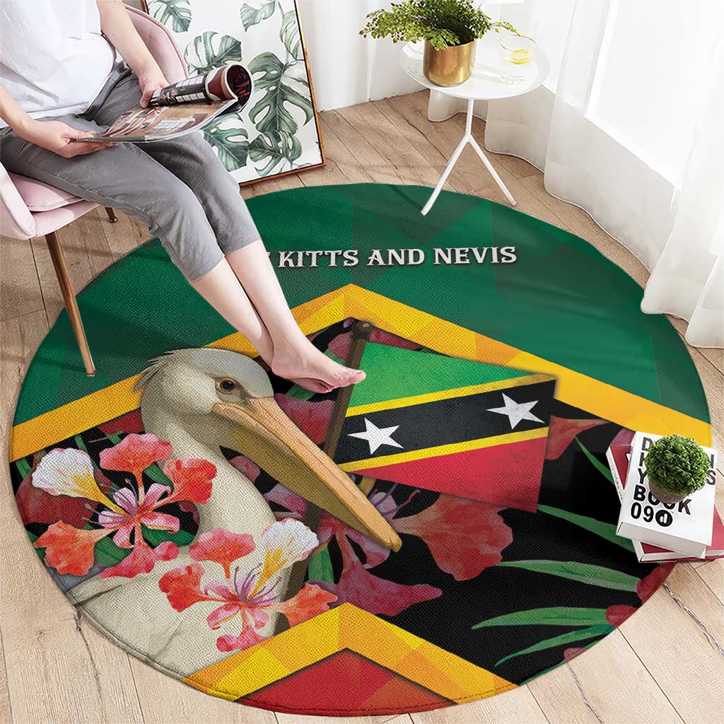Saint Kitts and Nevis Round Carpet Pelican With Poinciana Flowers - Wonder Print Shop