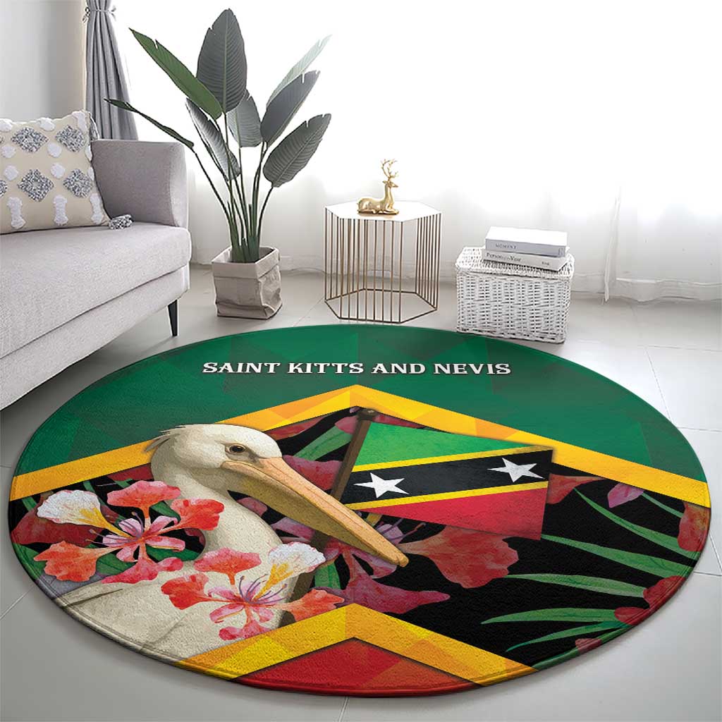 Saint Kitts and Nevis Round Carpet Pelican With Poinciana Flowers - Wonder Print Shop