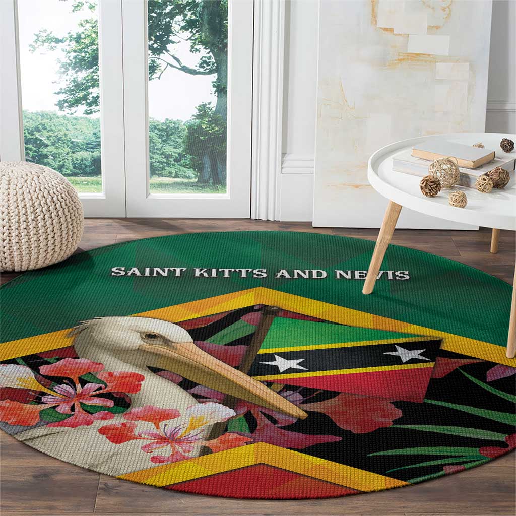 Saint Kitts and Nevis Round Carpet Pelican With Poinciana Flowers - Wonder Print Shop