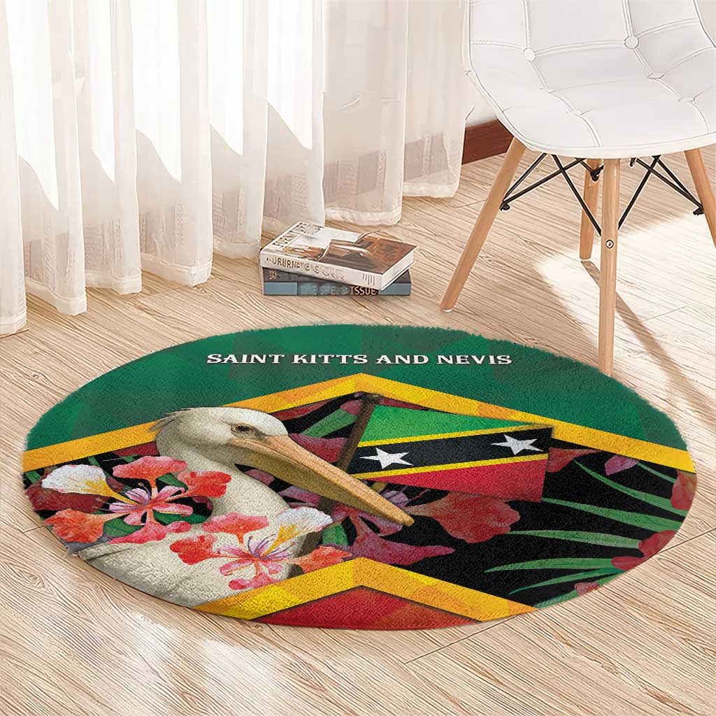 Saint Kitts and Nevis Round Carpet Pelican With Poinciana Flowers - Wonder Print Shop