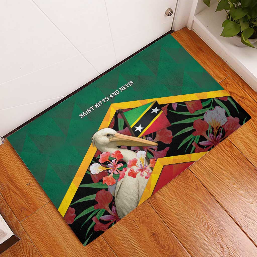 Saint Kitts and Nevis Rubber Doormat Pelican With Poinciana Flowers - Wonder Print Shop