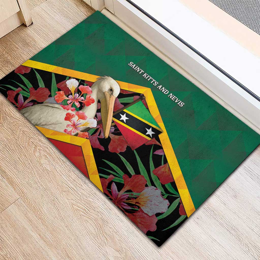 Saint Kitts and Nevis Rubber Doormat Pelican With Poinciana Flowers - Wonder Print Shop