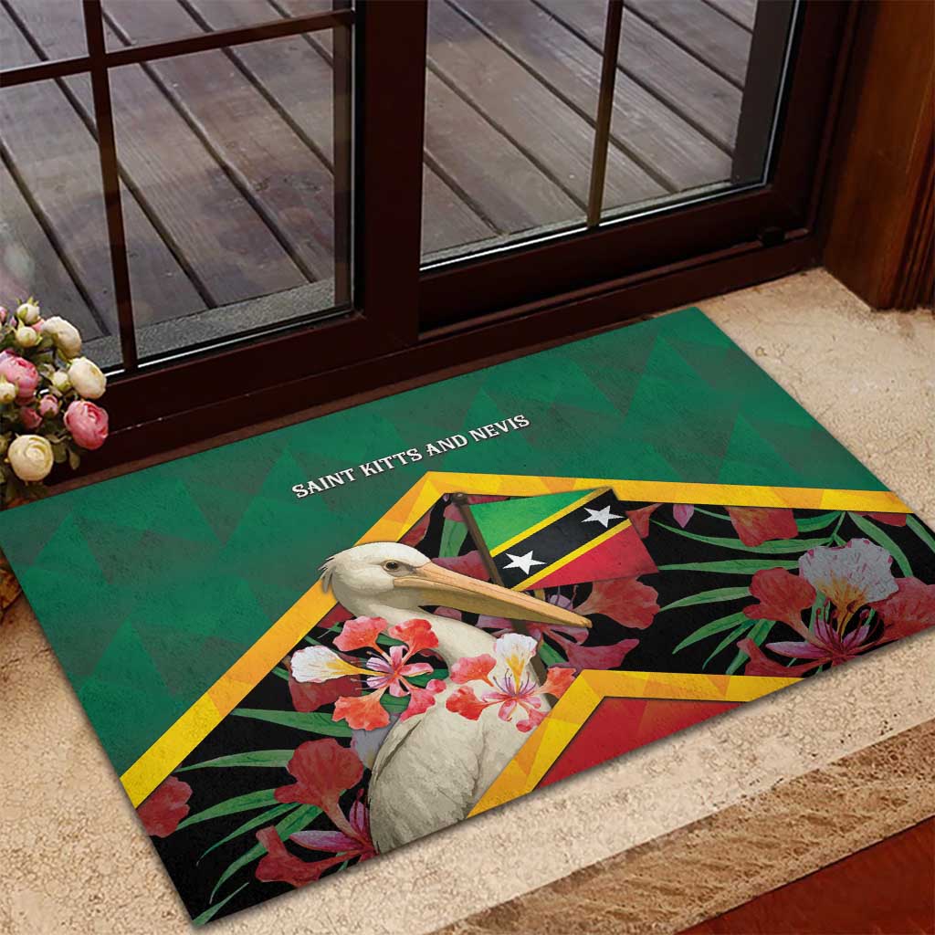 Saint Kitts and Nevis Rubber Doormat Pelican With Poinciana Flowers - Wonder Print Shop
