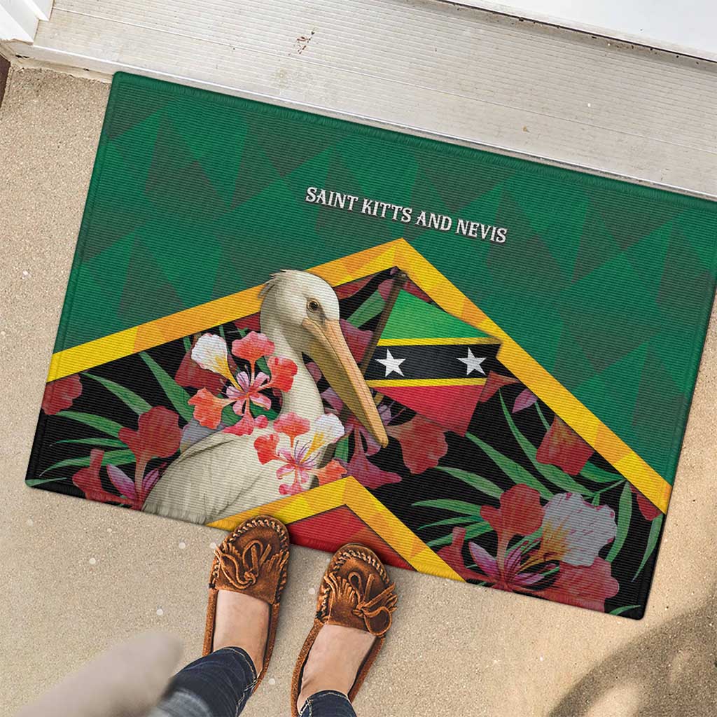 Saint Kitts and Nevis Rubber Doormat Pelican With Poinciana Flowers - Wonder Print Shop