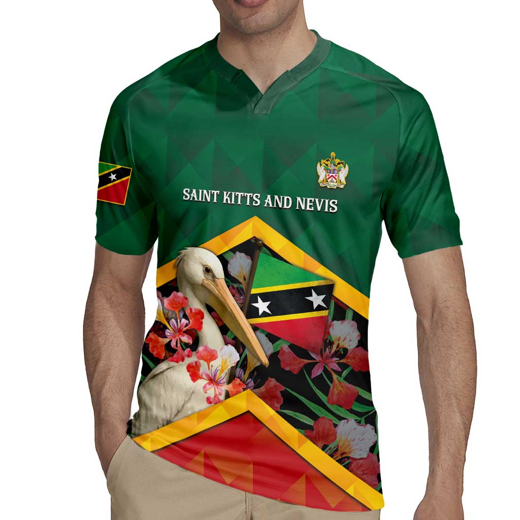 Personalized Saint Kitts and Nevis Rugby Jersey Pelican With Poinciana Flowers - Wonder Print Shop