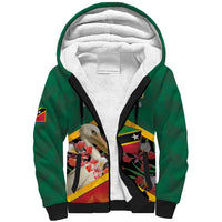 Personalized Saint Kitts and Nevis Sherpa Hoodie Pelican With Poinciana Flowers - Wonder Print Shop