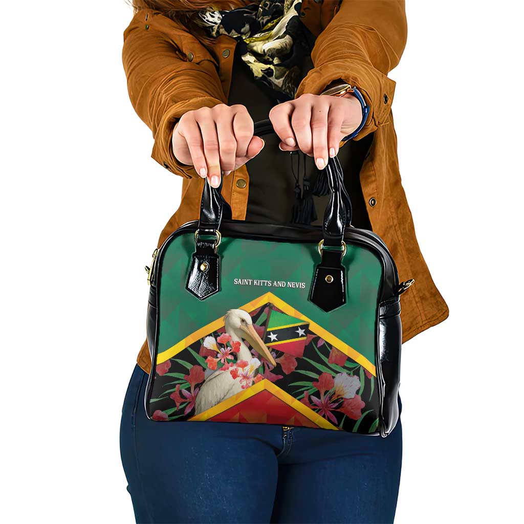 Saint Kitts and Nevis Shoulder Handbag Pelican With Poinciana Flowers - Wonder Print Shop