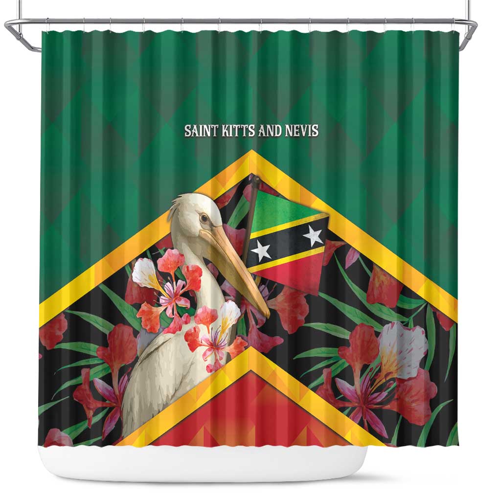 Saint Kitts and Nevis Shower Curtain Pelican With Poinciana Flowers - Wonder Print Shop