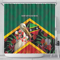 Saint Kitts and Nevis Shower Curtain Pelican With Poinciana Flowers - Wonder Print Shop