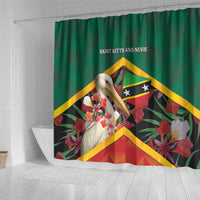 Saint Kitts and Nevis Shower Curtain Pelican With Poinciana Flowers - Wonder Print Shop