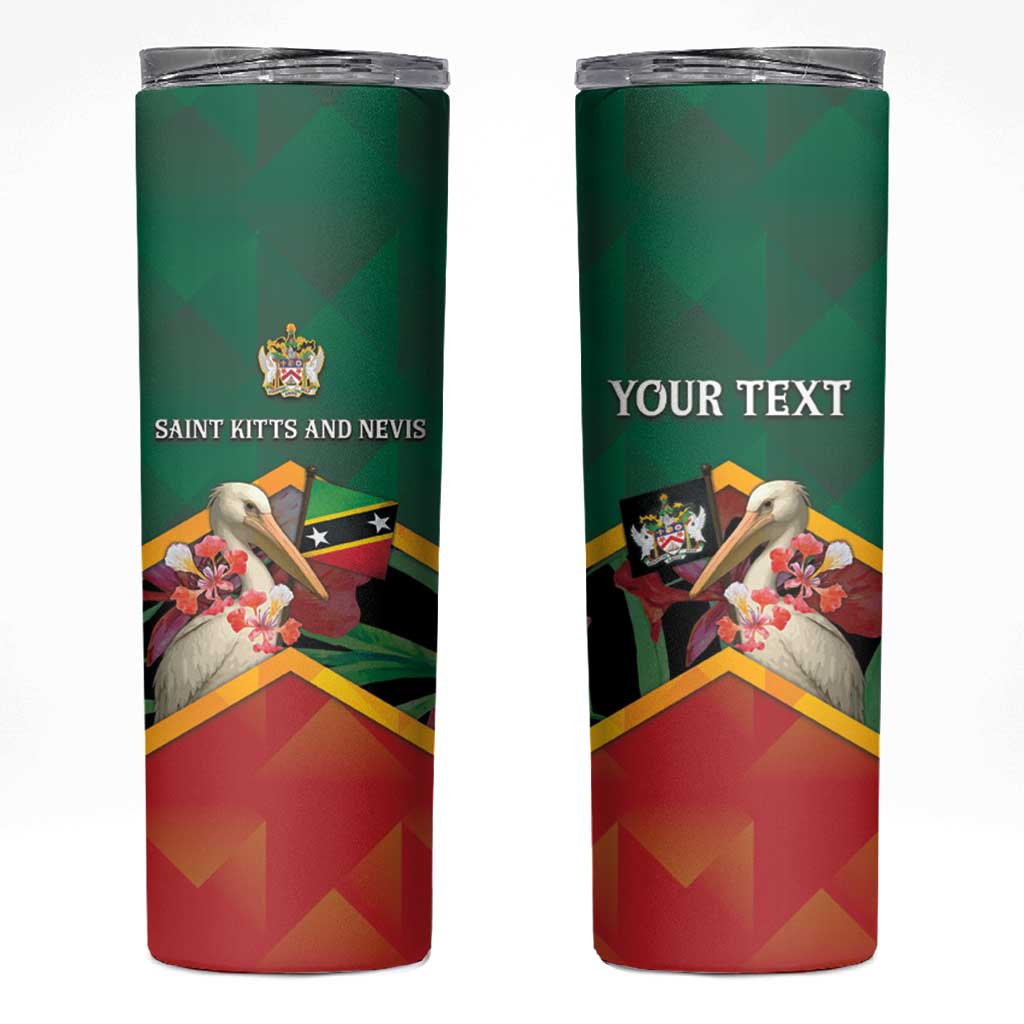 Personalized Saint Kitts and Nevis Skinny Tumbler Pelican With Poinciana Flowers - Wonder Print Shop