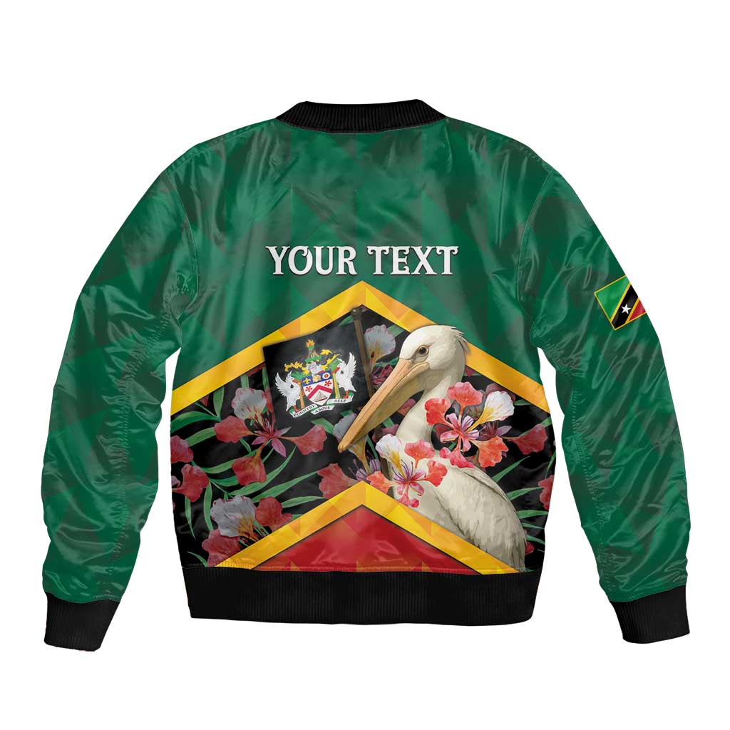 Personalized Saint Kitts and Nevis Sleeve Zip Bomber Jacket Pelican With Poinciana Flowers - Wonder Print Shop