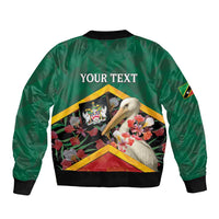 Personalized Saint Kitts and Nevis Sleeve Zip Bomber Jacket Pelican With Poinciana Flowers - Wonder Print Shop