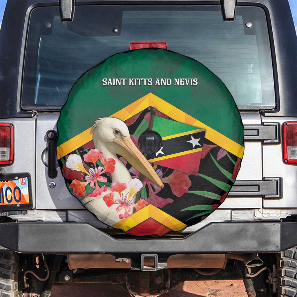 Saint Kitts and Nevis Spare Tire Cover Pelican With Poinciana Flowers - Wonder Print Shop