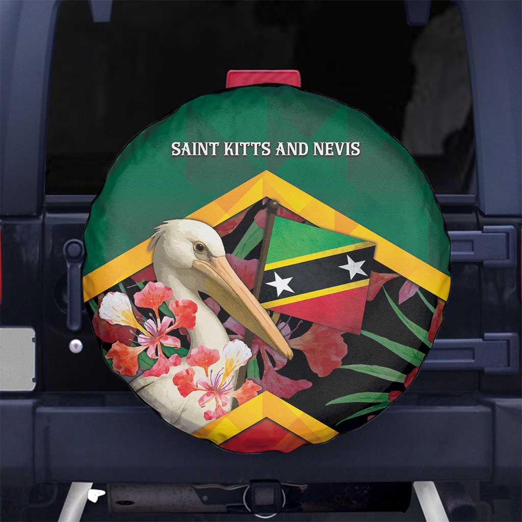 Saint Kitts and Nevis Spare Tire Cover Pelican With Poinciana Flowers - Wonder Print Shop