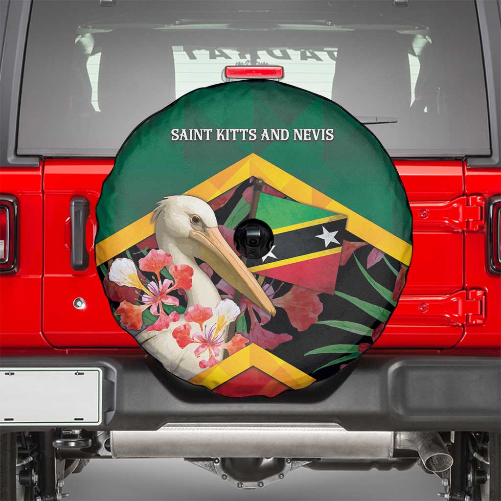 Saint Kitts and Nevis Spare Tire Cover Pelican With Poinciana Flowers - Wonder Print Shop