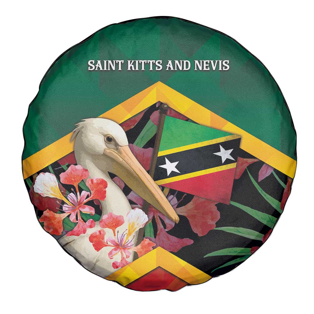 Saint Kitts and Nevis Spare Tire Cover Pelican With Poinciana Flowers - Wonder Print Shop