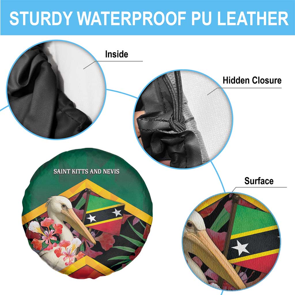 Saint Kitts and Nevis Spare Tire Cover Pelican With Poinciana Flowers - Wonder Print Shop