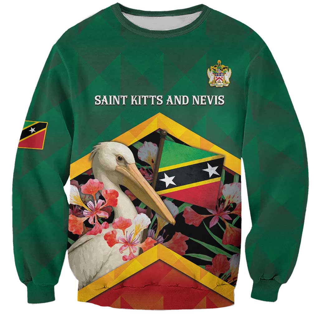 Personalized Saint Kitts and Nevis Sweatshirt Pelican With Poinciana Flowers - Wonder Print Shop