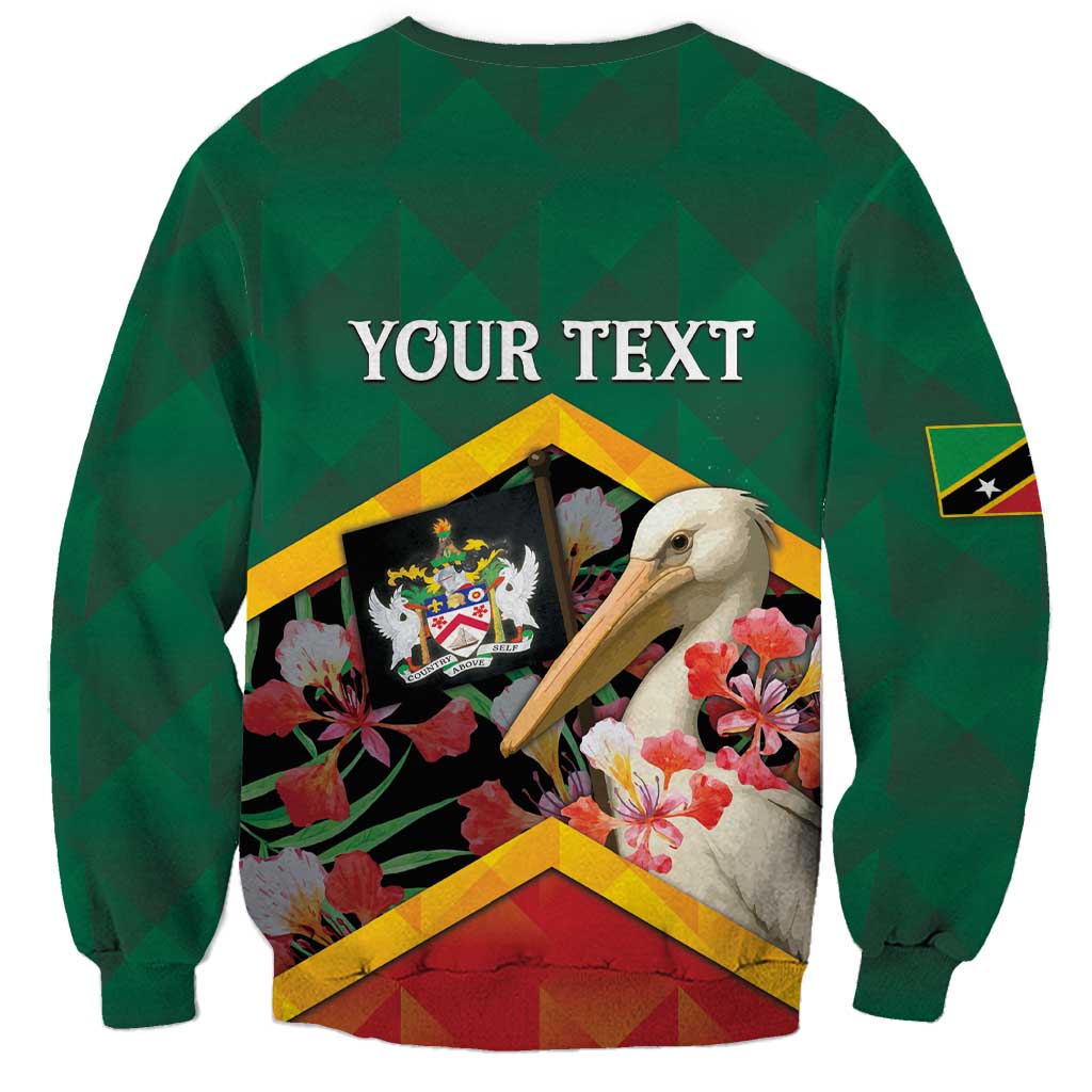 Personalized Saint Kitts and Nevis Sweatshirt Pelican With Poinciana Flowers - Wonder Print Shop