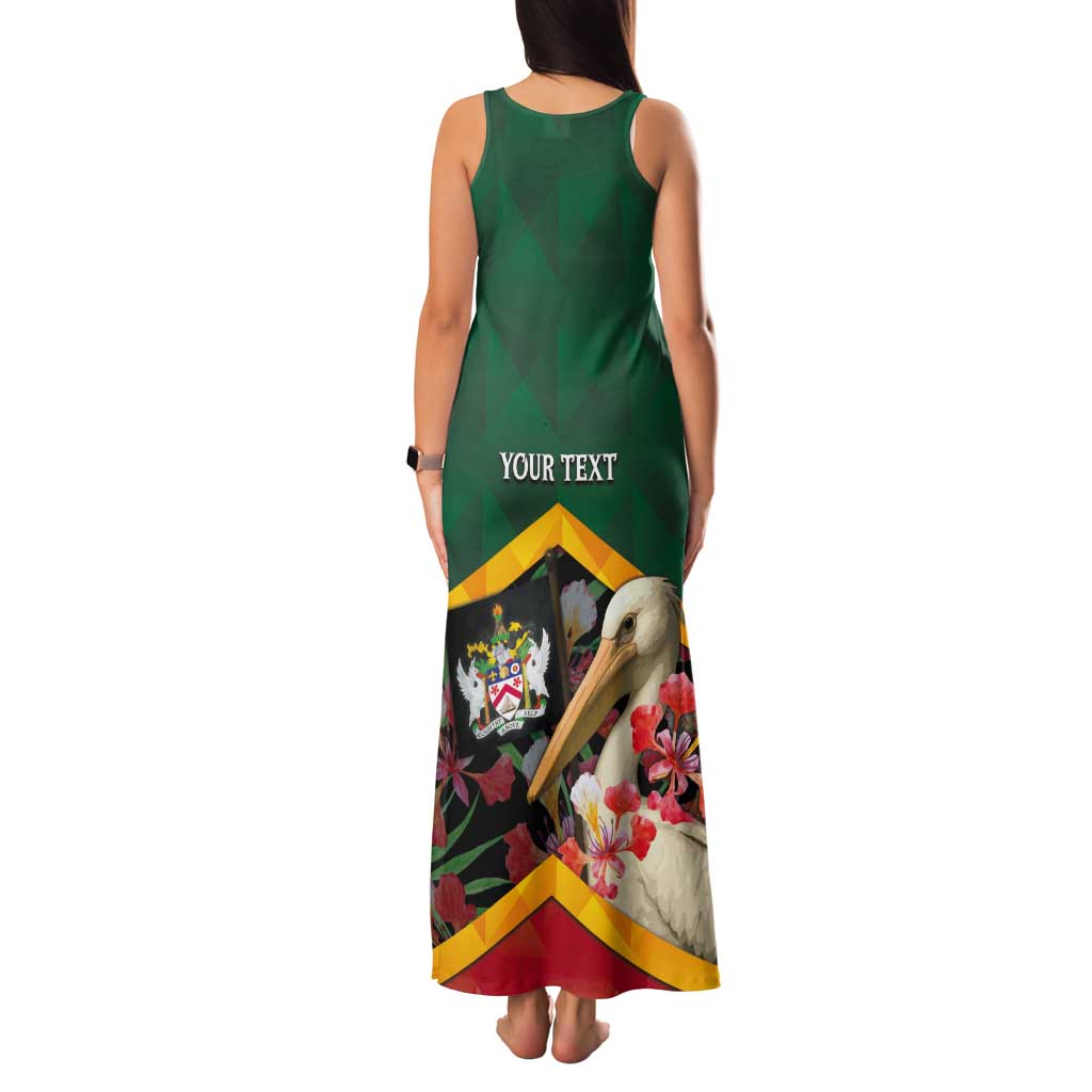 Personalized Saint Kitts and Nevis Tank Maxi Dress Pelican With Poinciana Flowers - Wonder Print Shop