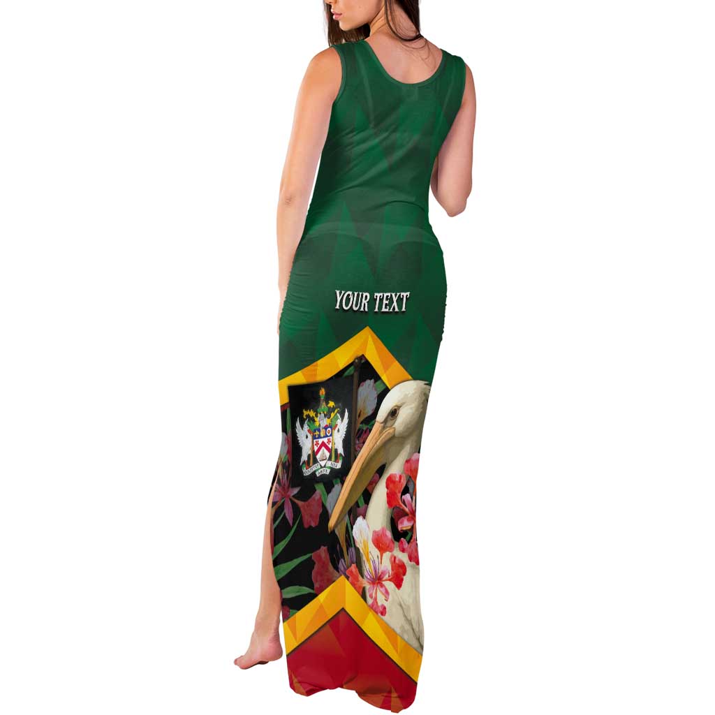 Personalized Saint Kitts and Nevis Tank Maxi Dress Pelican With Poinciana Flowers - Wonder Print Shop