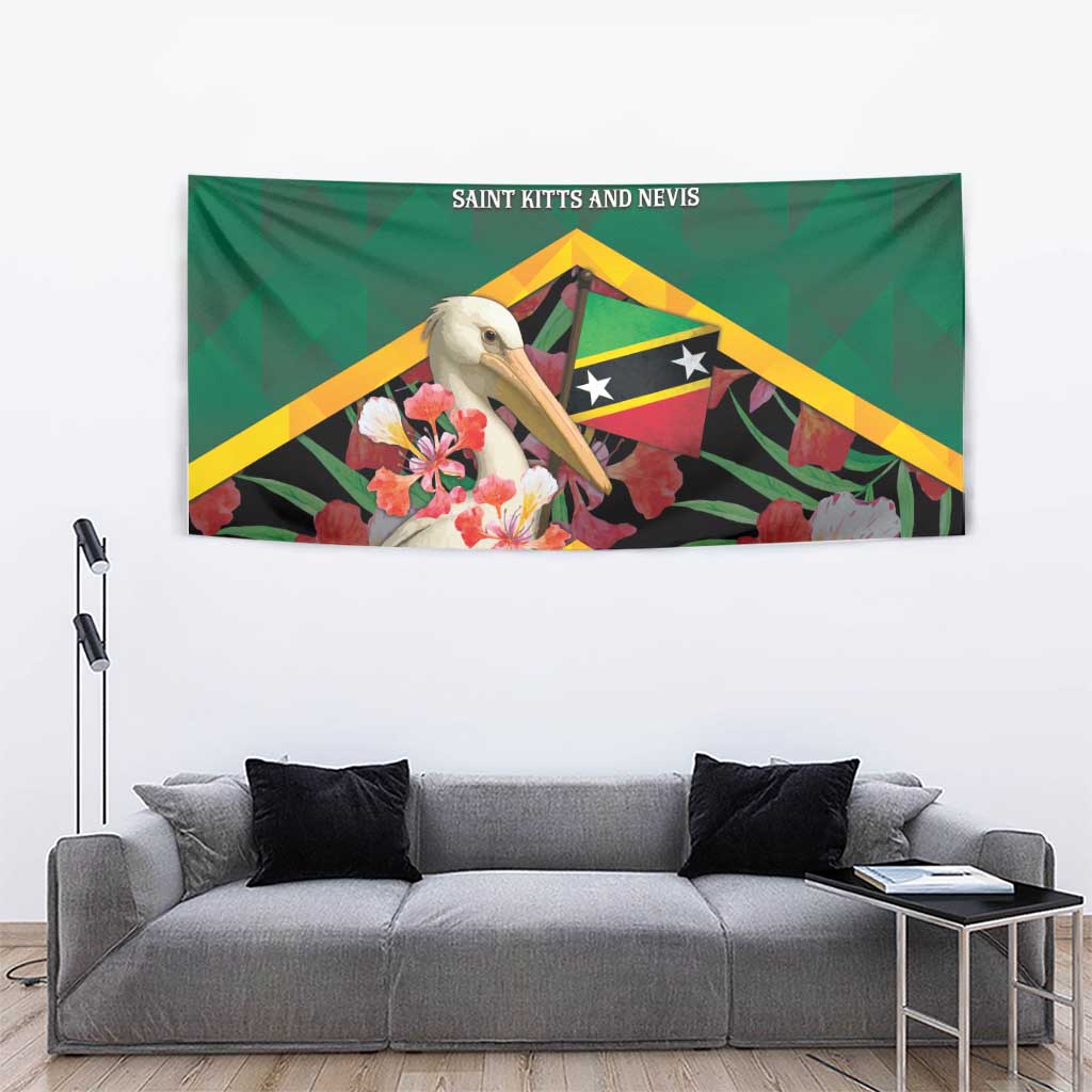 Saint Kitts and Nevis Tapestry Pelican With Poinciana Flowers - Wonder Print Shop
