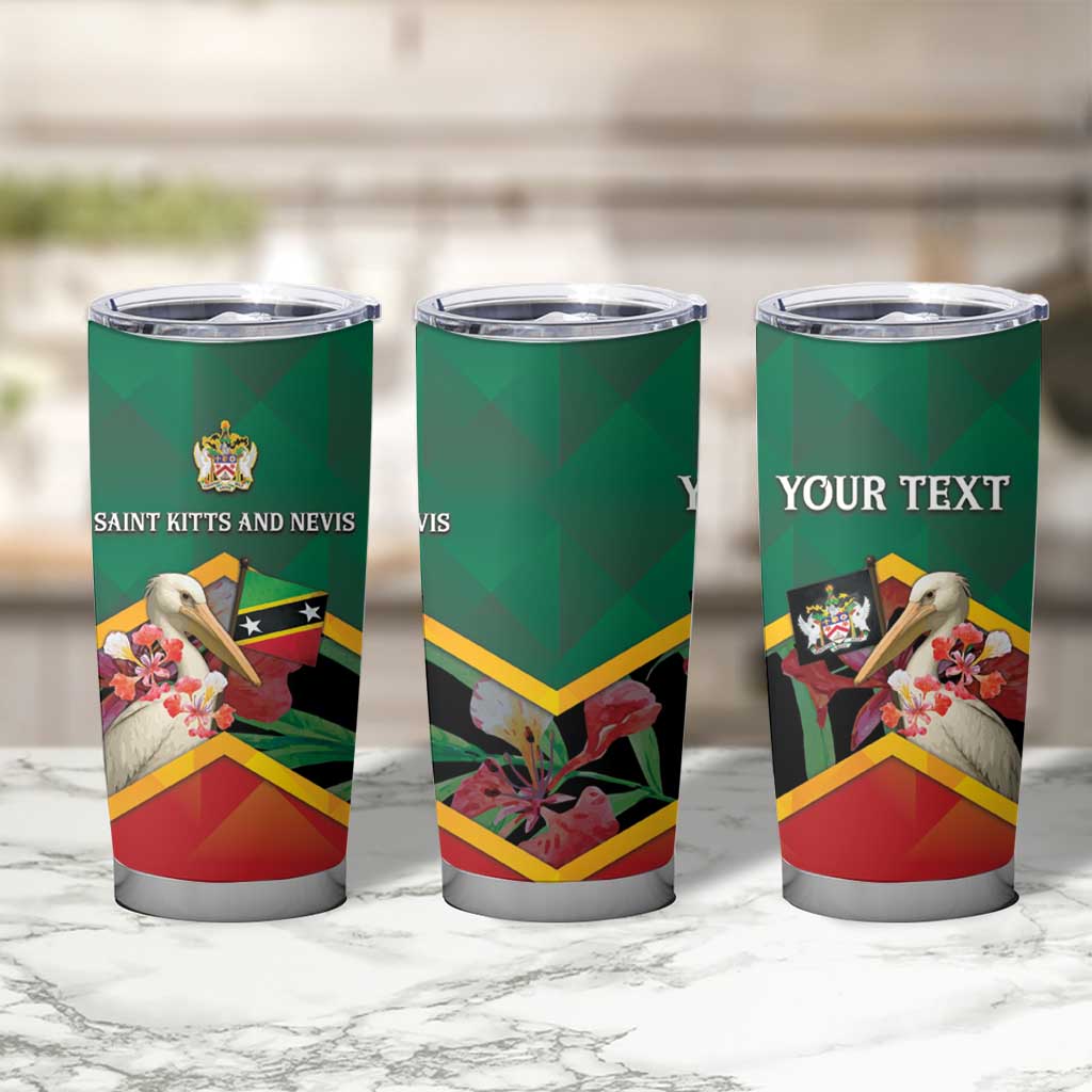 Personalized Saint Kitts and Nevis Tumbler Cup Pelican With Poinciana Flowers - Wonder Print Shop