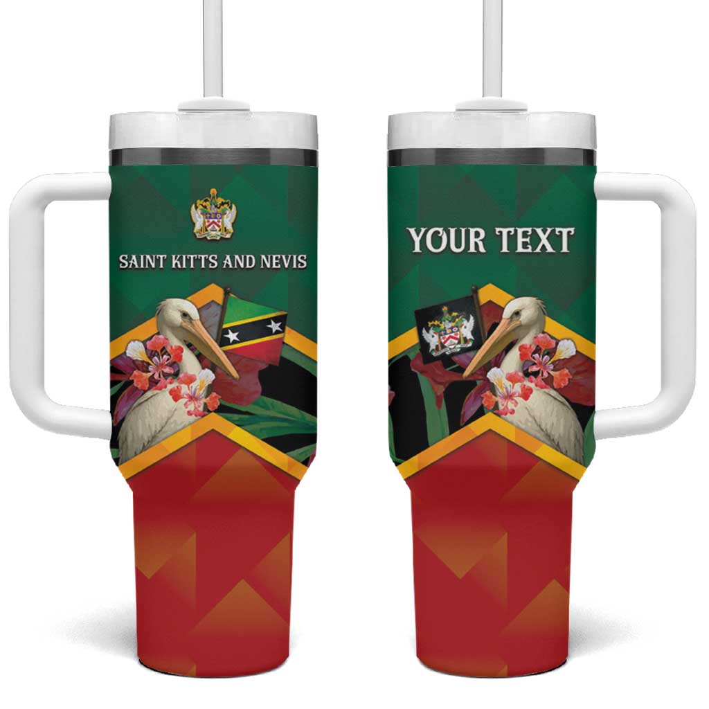 Personalized Saint Kitts and Nevis Tumbler With Handle Pelican With Poinciana Flowers - Wonder Print Shop