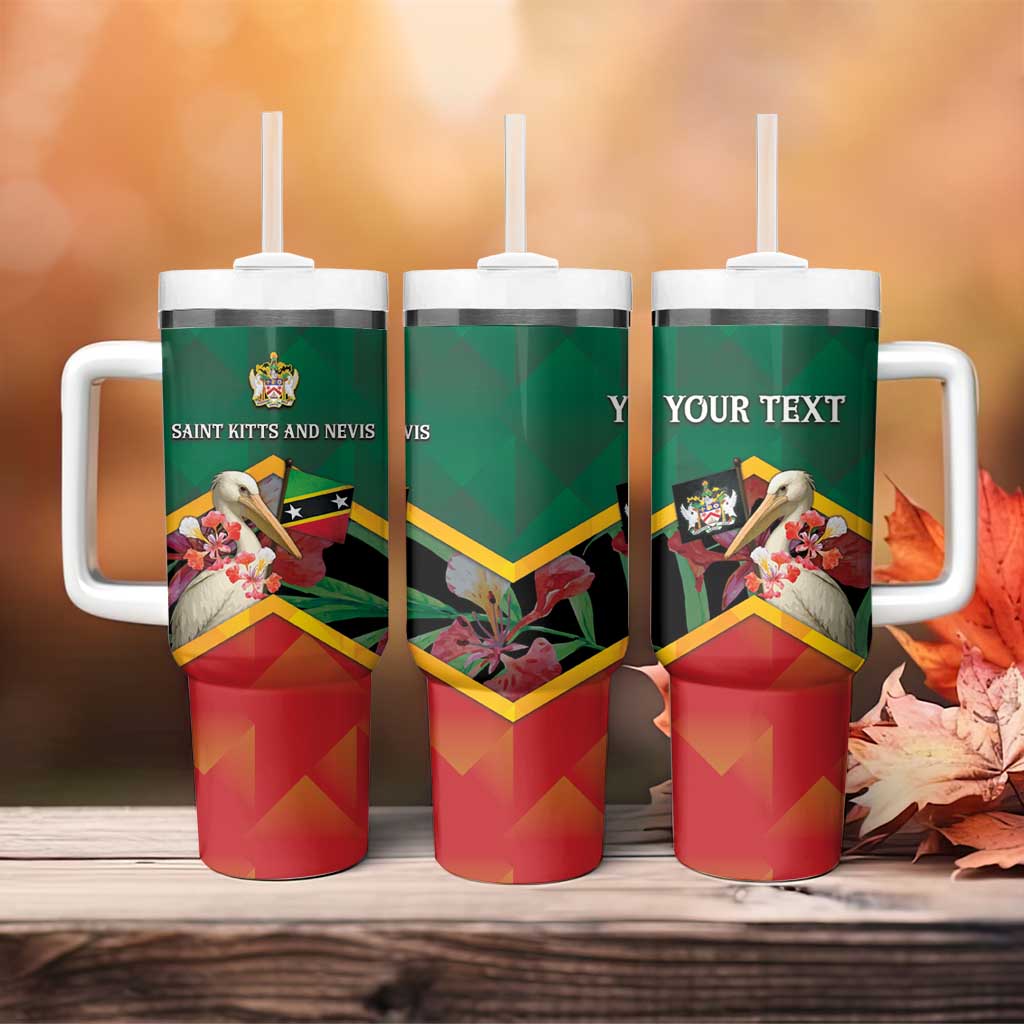Personalized Saint Kitts and Nevis Tumbler With Handle Pelican With Poinciana Flowers - Wonder Print Shop