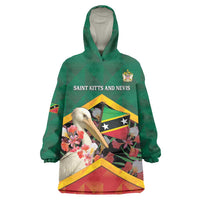 Personalized Saint Kitts and Nevis Wearable Blanket Hoodie Pelican With Poinciana Flowers - Wonder Print Shop