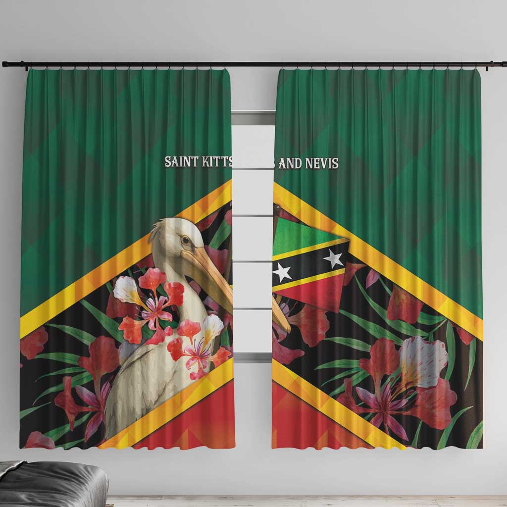 Saint Kitts and Nevis Window Curtain Pelican With Poinciana Flowers - Wonder Print Shop