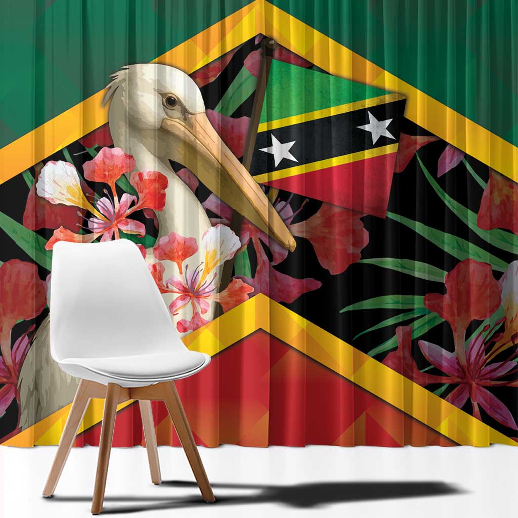 Saint Kitts and Nevis Window Curtain Pelican With Poinciana Flowers - Wonder Print Shop