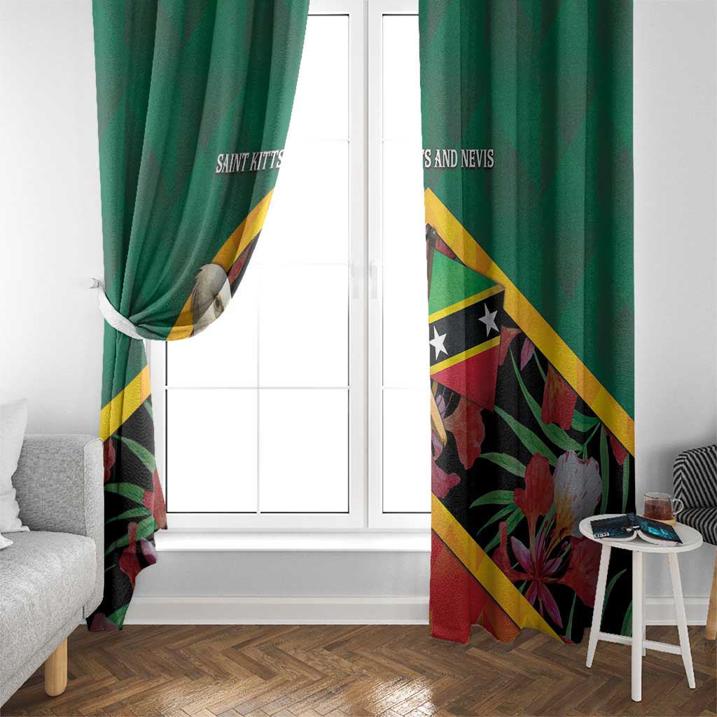 Saint Kitts and Nevis Window Curtain Pelican With Poinciana Flowers - Wonder Print Shop