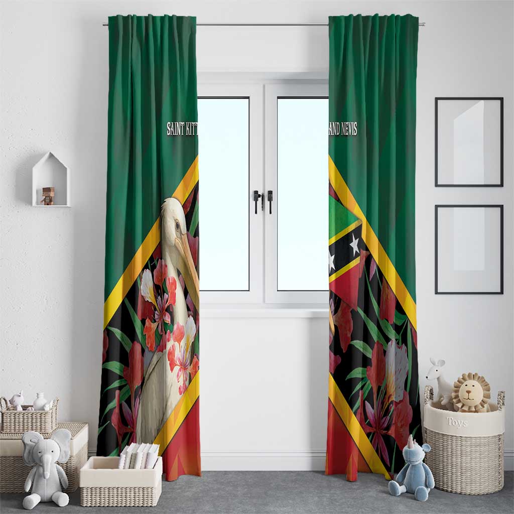 Saint Kitts and Nevis Window Curtain Pelican With Poinciana Flowers - Wonder Print Shop