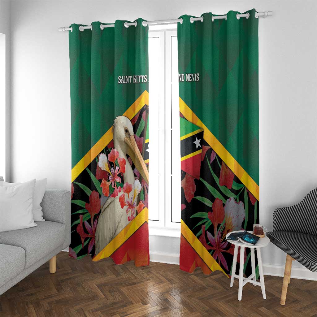 Saint Kitts and Nevis Window Curtain Pelican With Poinciana Flowers - Wonder Print Shop